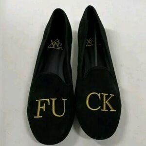 YRU Black and Gold Lavish Flats Statement  Loafers Size 11